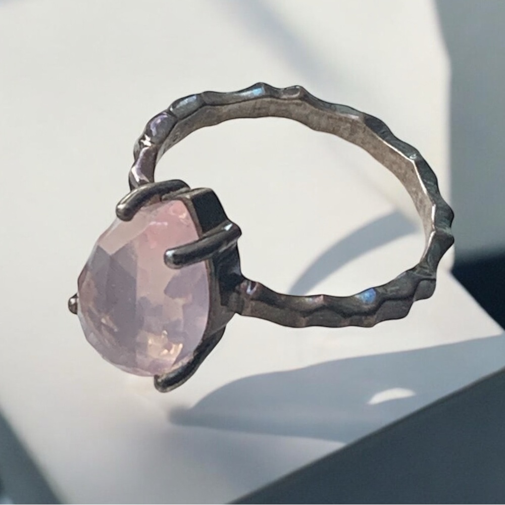 MOON MAGIC Pear Shape Rose Quartz Sterling Silver Self Love Woman’s Ring W/Box